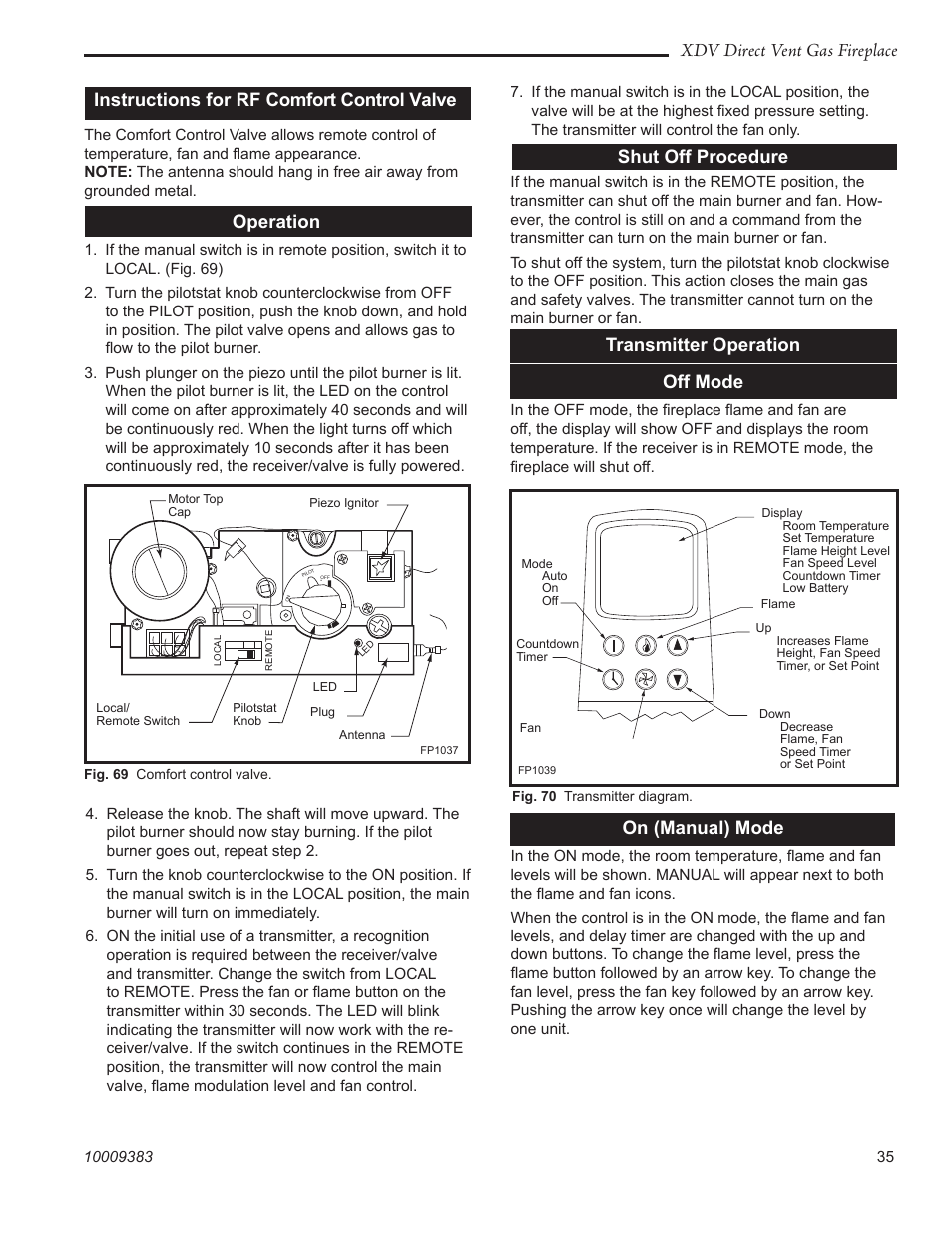 Operation, Shut off procedure, Transmitter operation off mode | On (manual) mode | Vermont Casting 36XDV User Manual | Page 35 / 56