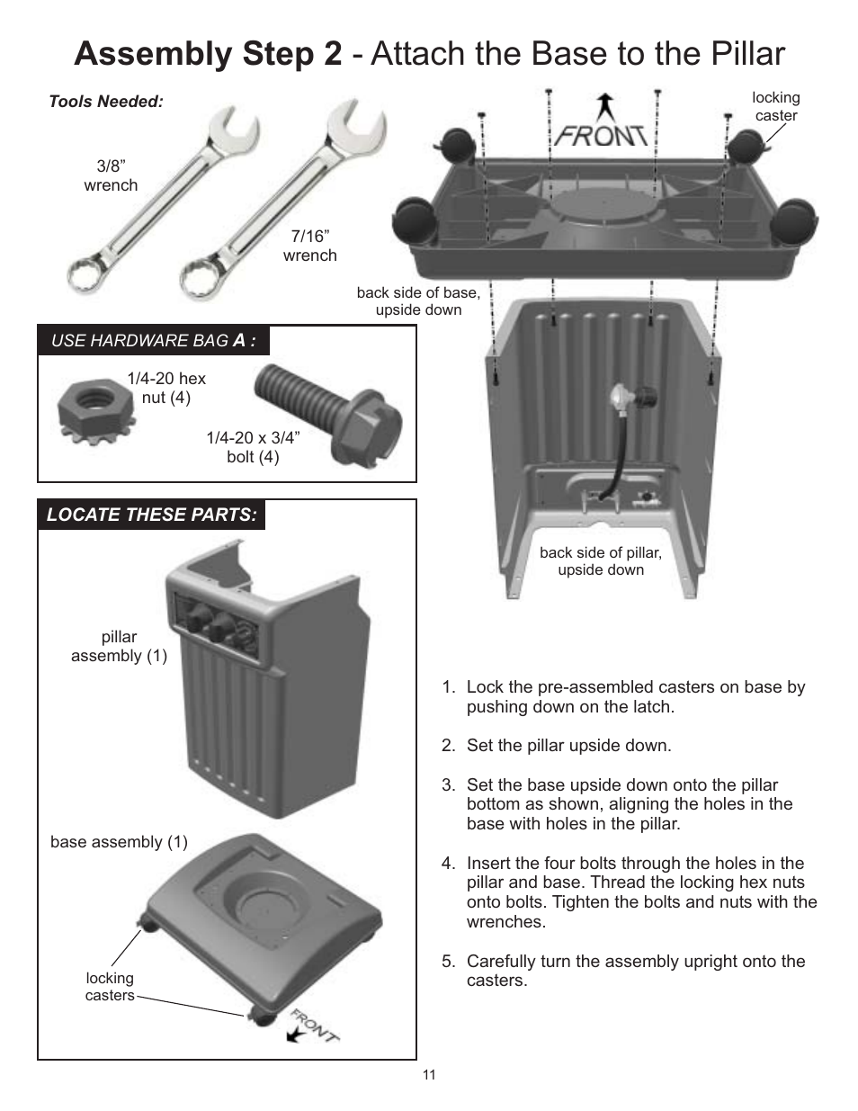 Assembly step 2 - attach the base to the pillar | Vermont Casting 6100 User Manual | Page 10 / 32