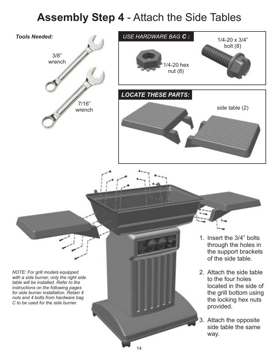 Assembly step 4 - attach the side tables | Vermont Casting 6100 User Manual | Page 13 / 32