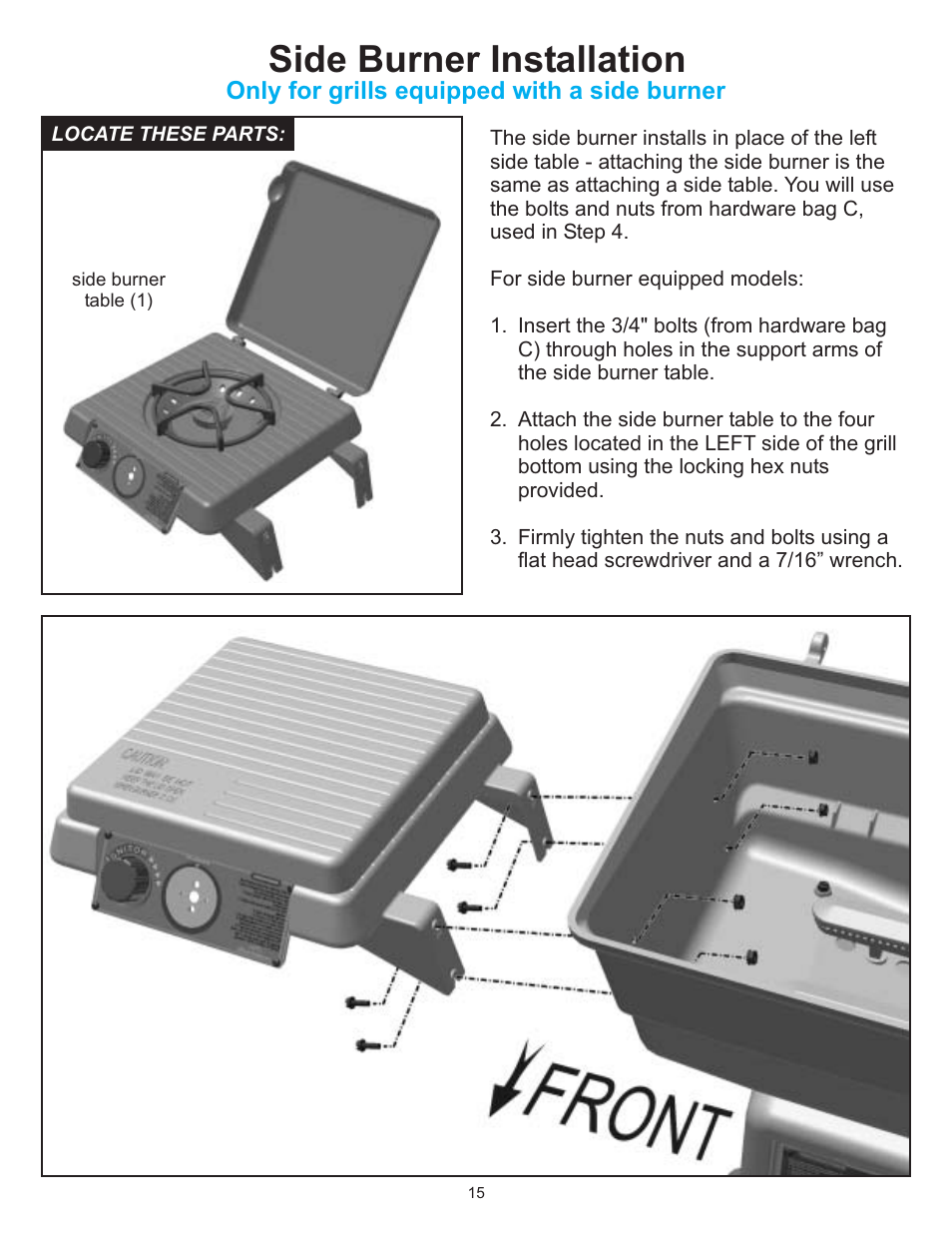 Side burner installation | Vermont Casting 6100 User Manual | Page 14 / 32
