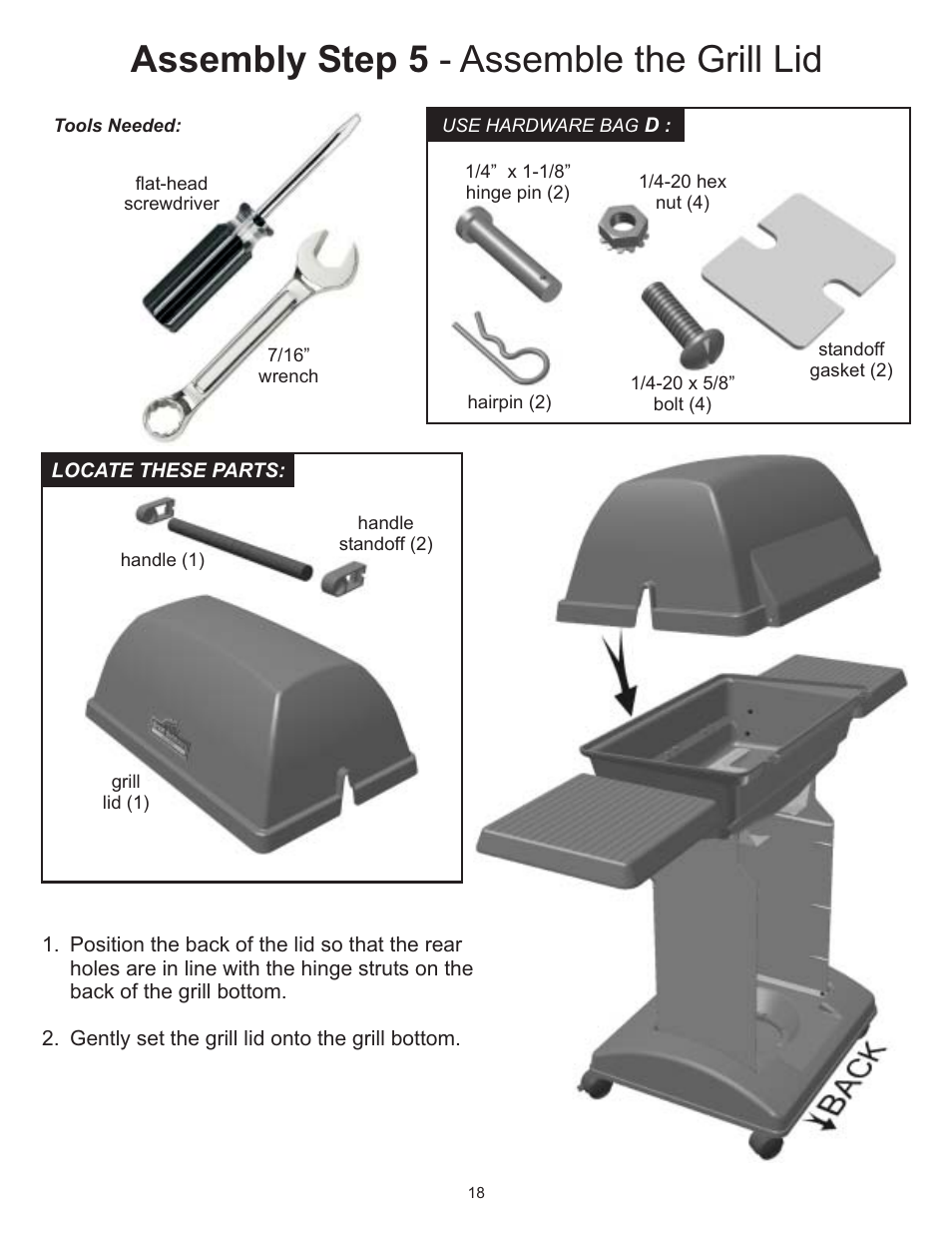 Assembly step 5 - assemble the grill lid | Vermont Casting 6100 User Manual | Page 17 / 32