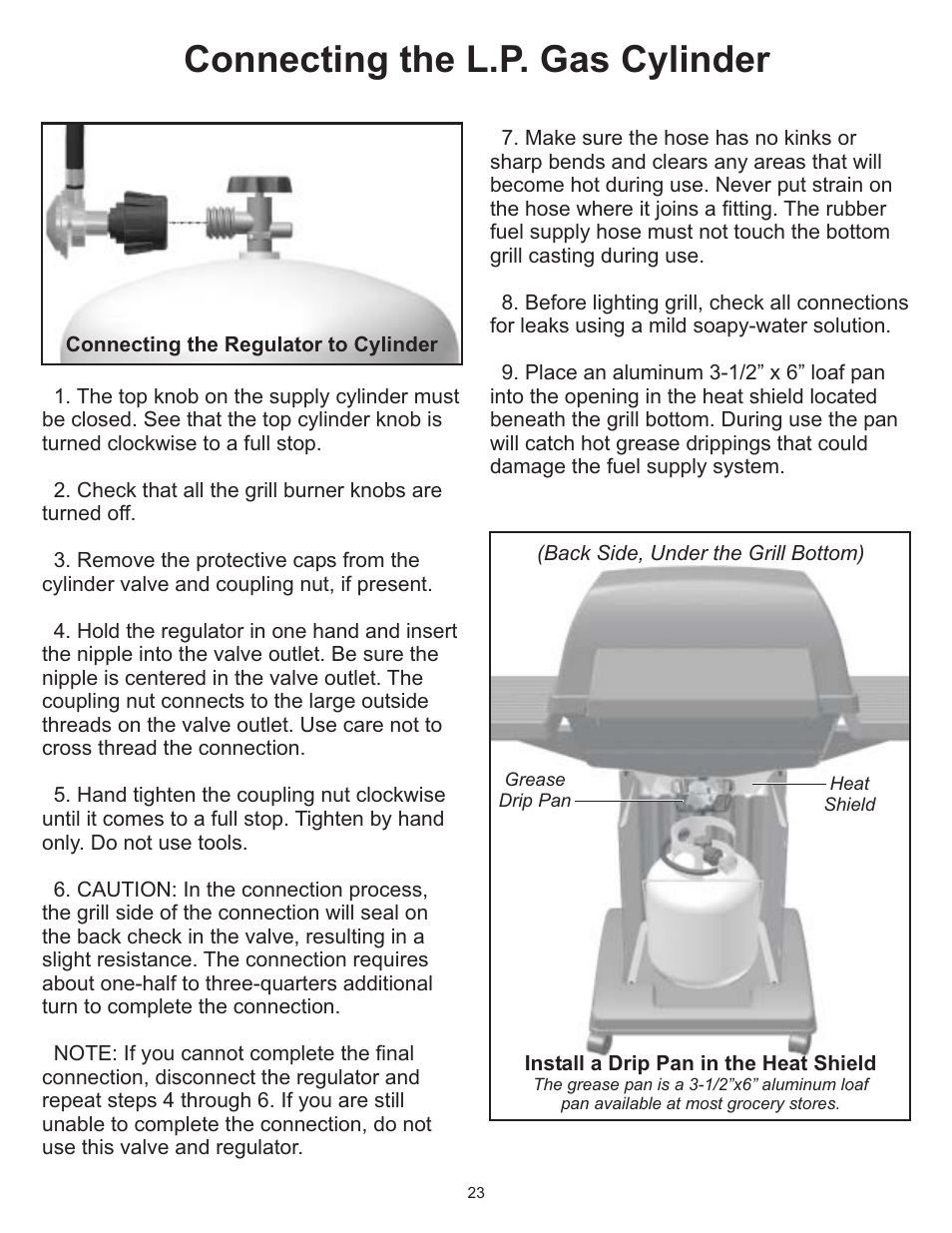 Connecting the l.p. gas cylinder | Vermont Casting 6100 User Manual | Page 22 / 32