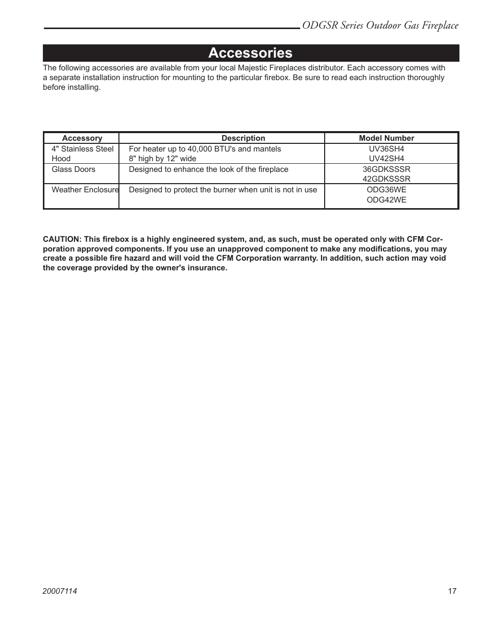 Accessories, Odgsr series outdoor gas fireplace | Vermont Casting ODGSR36A  EN User Manual | Page 17 / 20