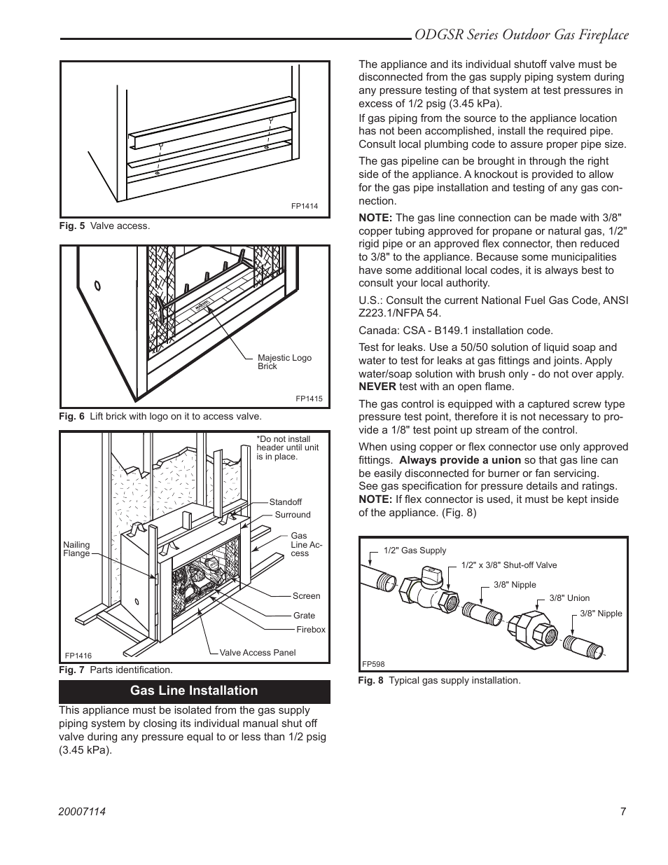 Odgsr series outdoor gas fireplace, Gas line installation | Vermont Casting ODGSR36A  EN User Manual | Page 7 / 20