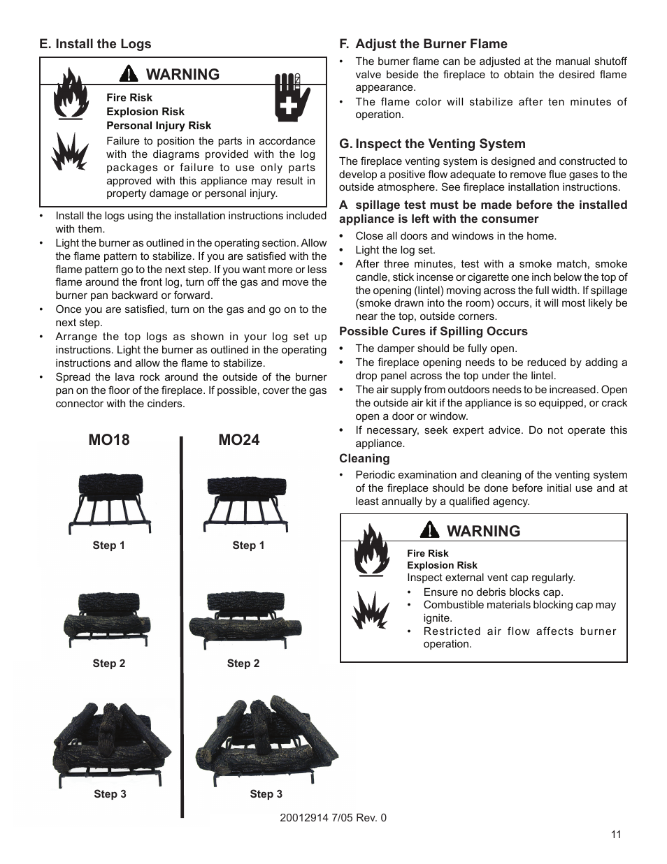 Warning, Mo18 mo24 | Vermont Casting MO18 User Manual | Page 11 / 18