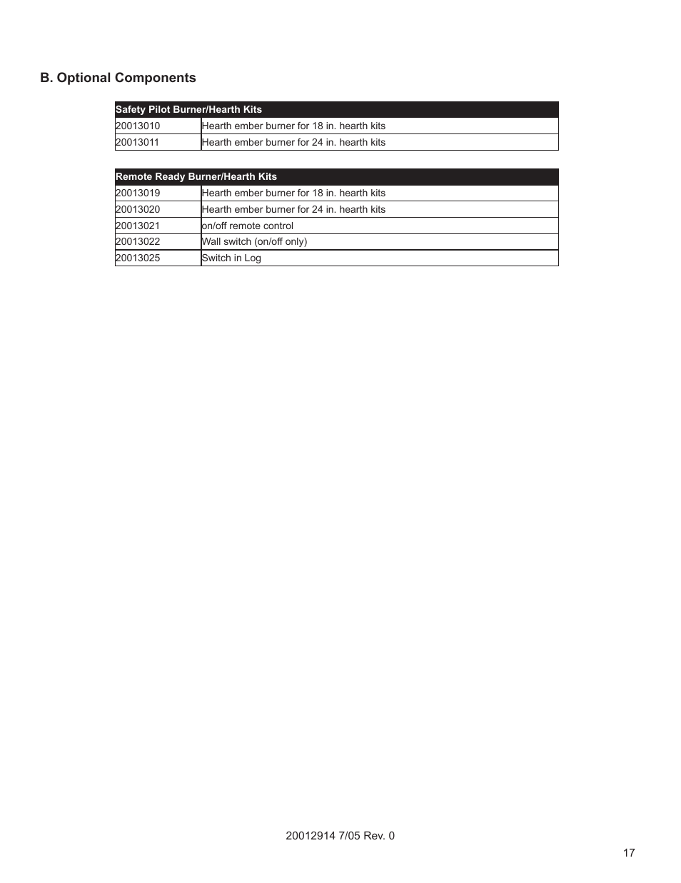 B. optional components | Vermont Casting MO18 User Manual | Page 17 / 18
