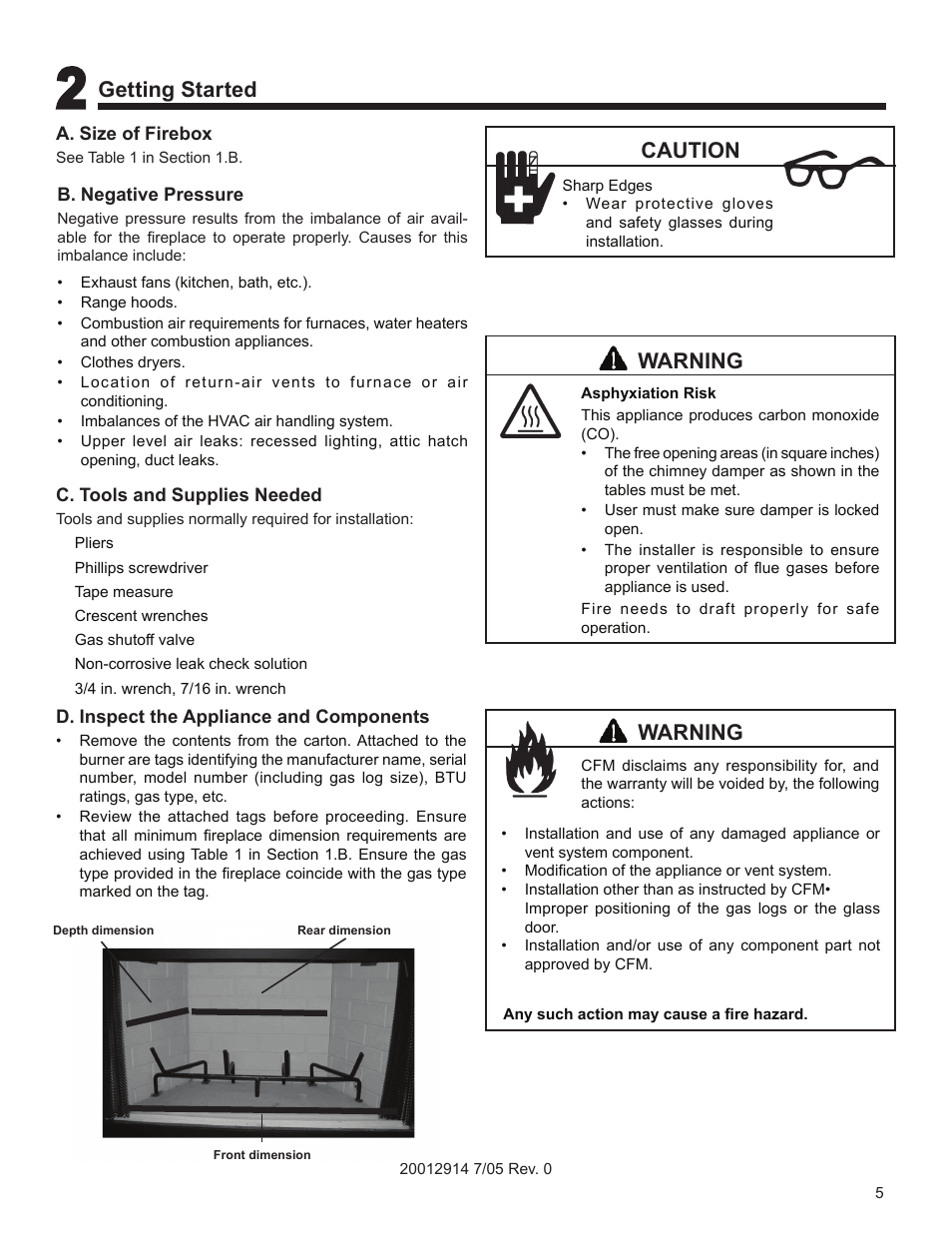 Getting started, Warning, Caution | Vermont Casting MO18 User Manual | Page 5 / 18