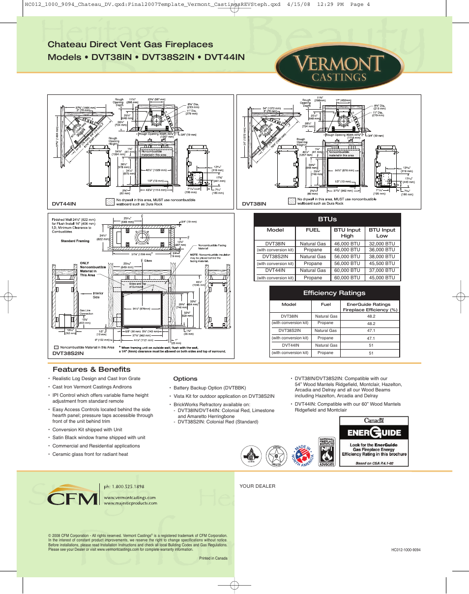 Features & benefits | Vermont Casting Chateau DVT44IN User Manual | Page 4 / 4