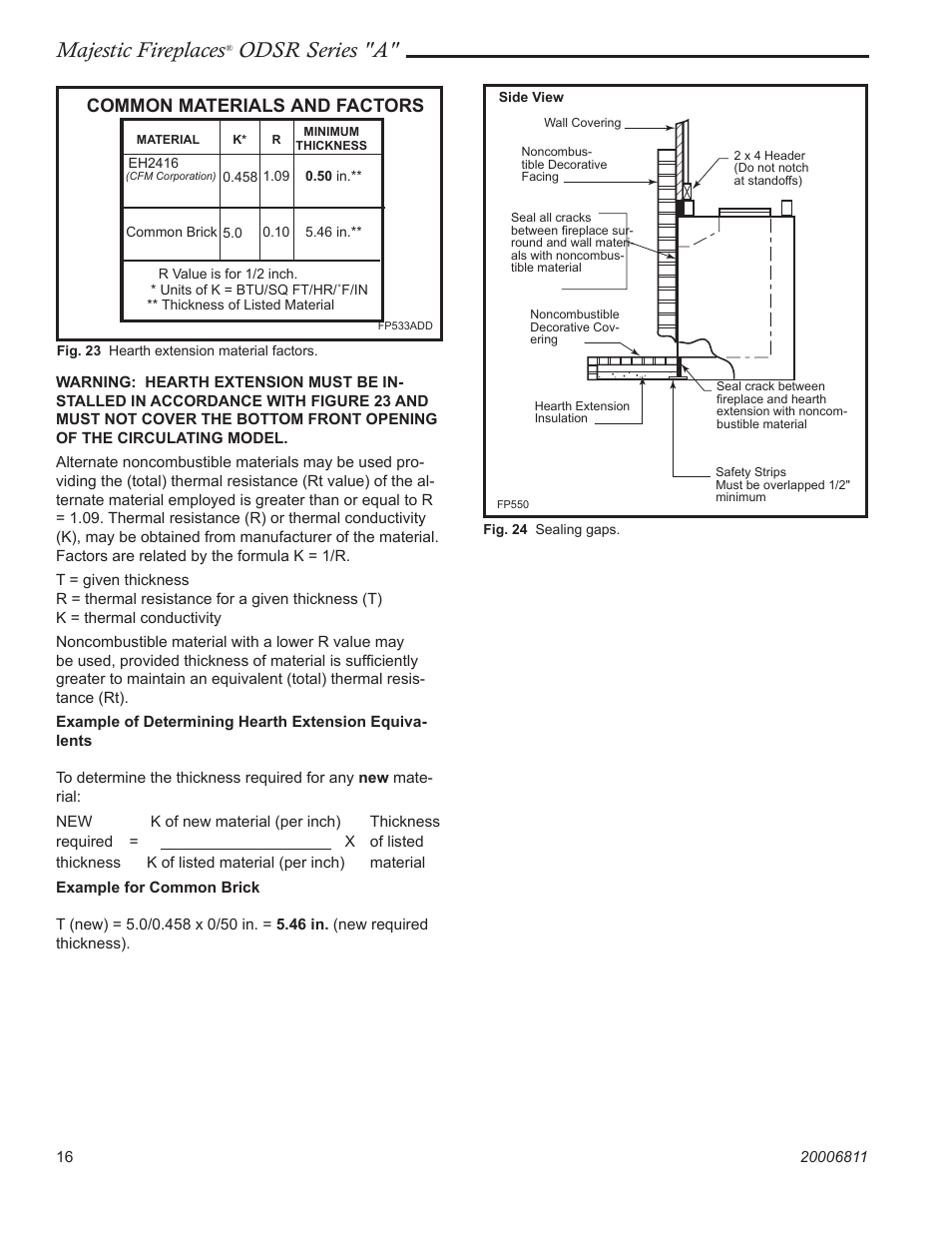 Majestic fireplaces, Odsr series "a, Common materials and factors | Vermont Casting ODSR36A User Manual | Page 16 / 24
