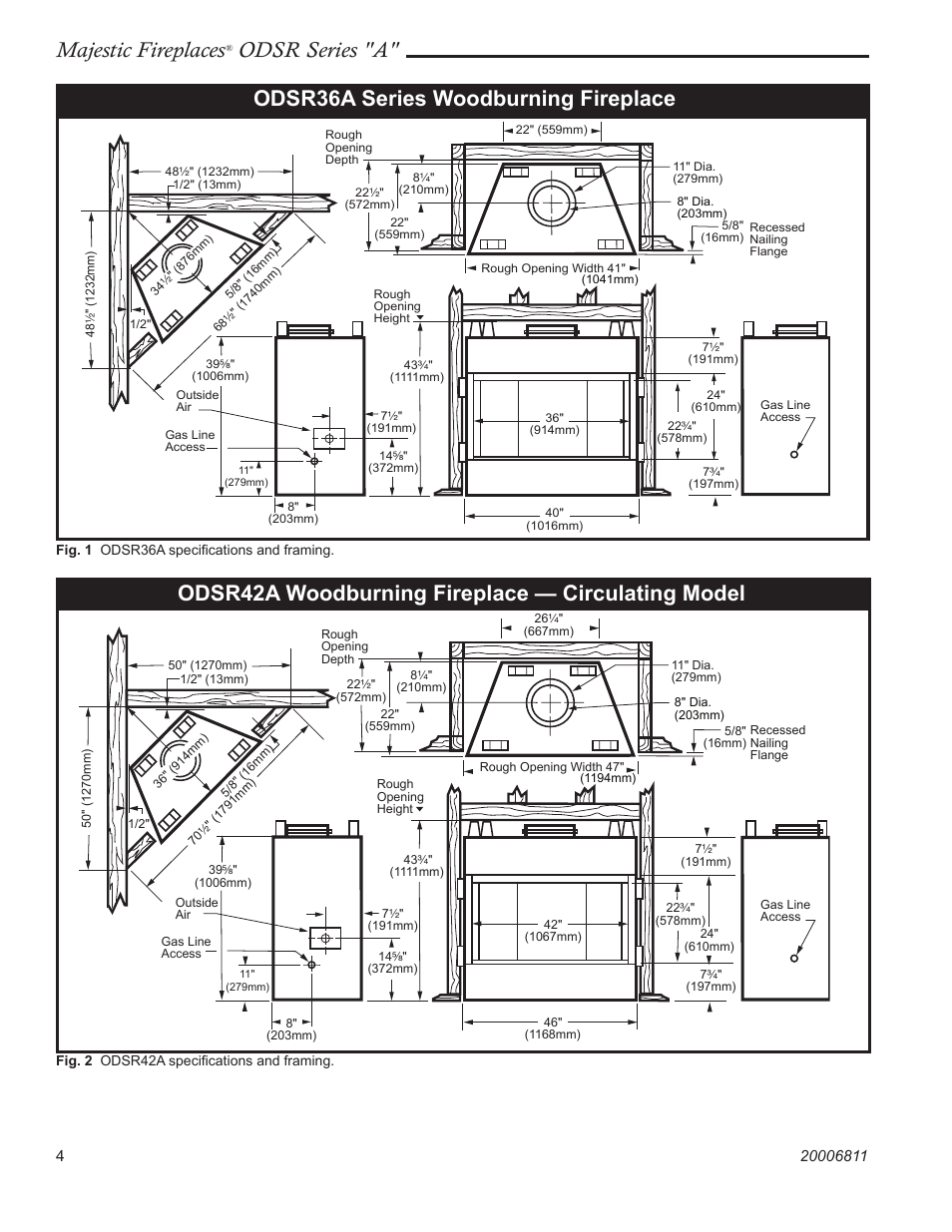 Majestic fireplaces, Odsr series "a, Odsr42a woodburning fireplace — circulating model | Odsr36a series woodburning fireplace | Vermont Casting ODSR36A User Manual | Page 4 / 24