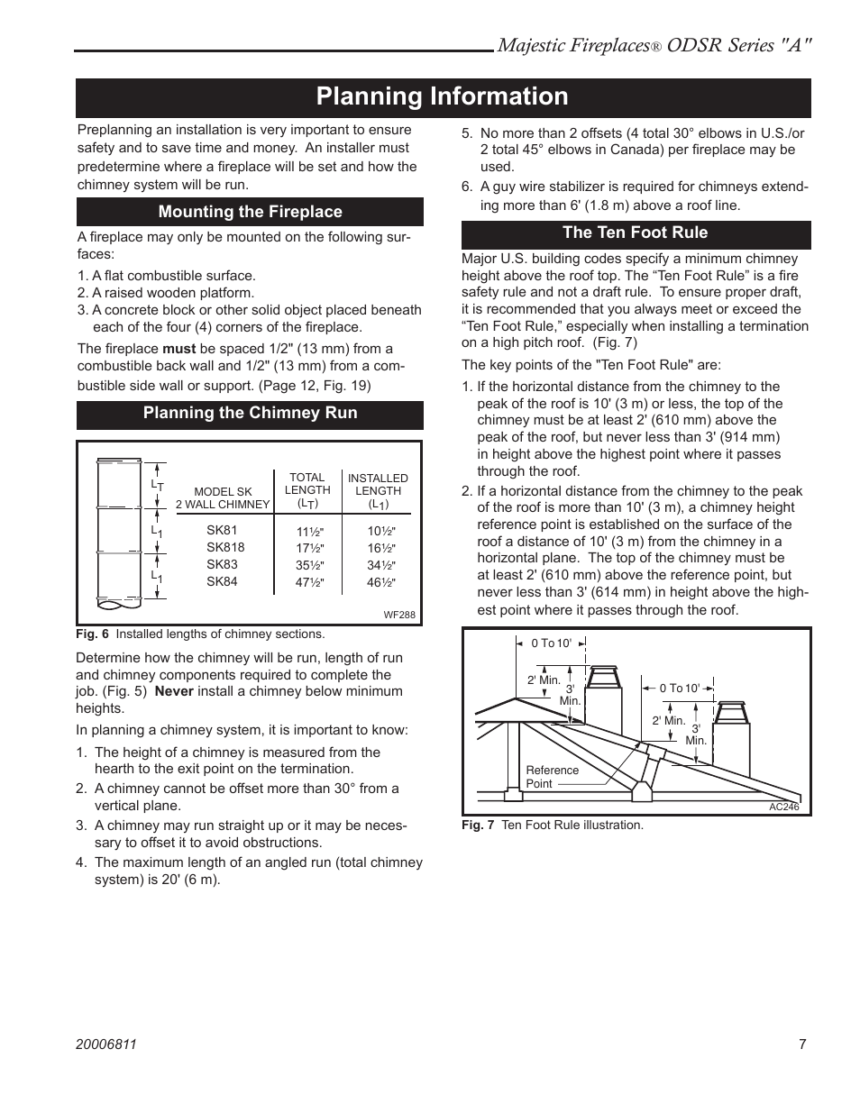 Planning information, Majestic fireplaces, Odsr series "a | Mounting the fireplace, Planning the chimney run, The ten foot rule | Vermont Casting ODSR36A User Manual | Page 7 / 24