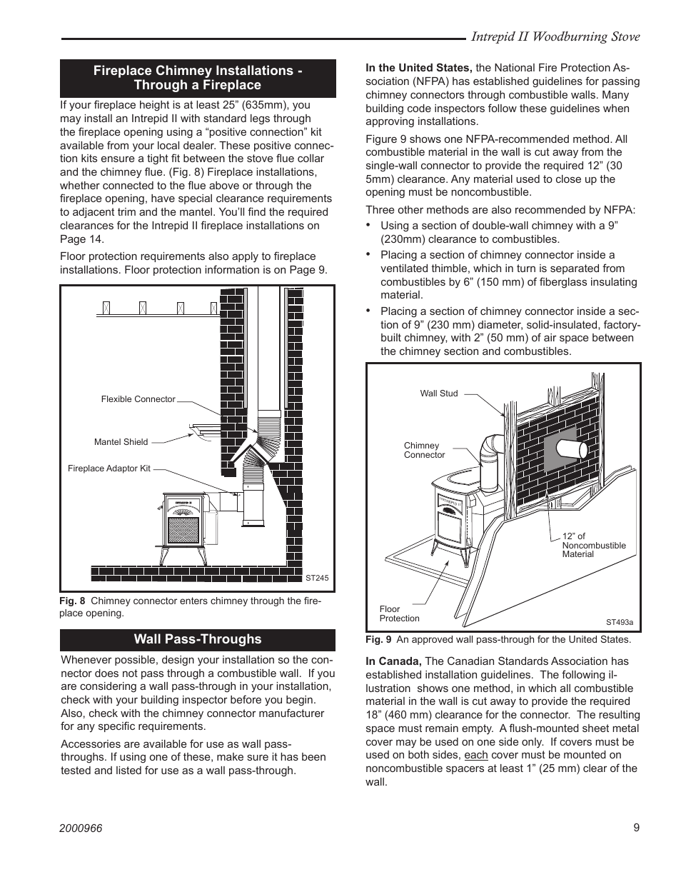 Intrepid ii woodburning stove, Wall pass-throughs | Vermont Casting 1990 User Manual | Page 9 / 40
