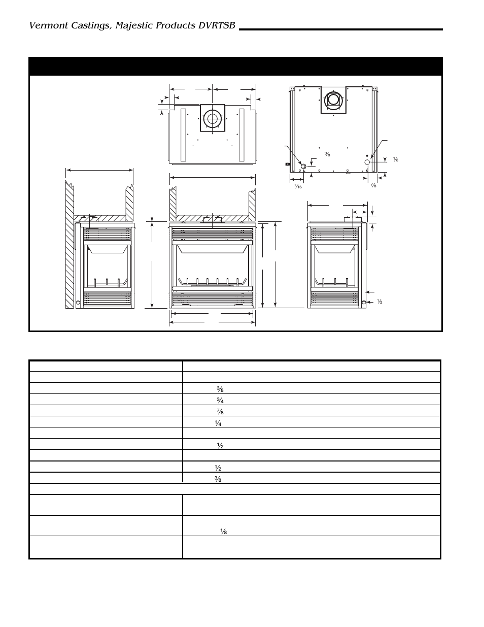 Vermont castings, majestic products dvrtsb, Fireplace dimensions (installed as top vent) | Vermont Casting DVRTSB User Manual | Page 4 / 36