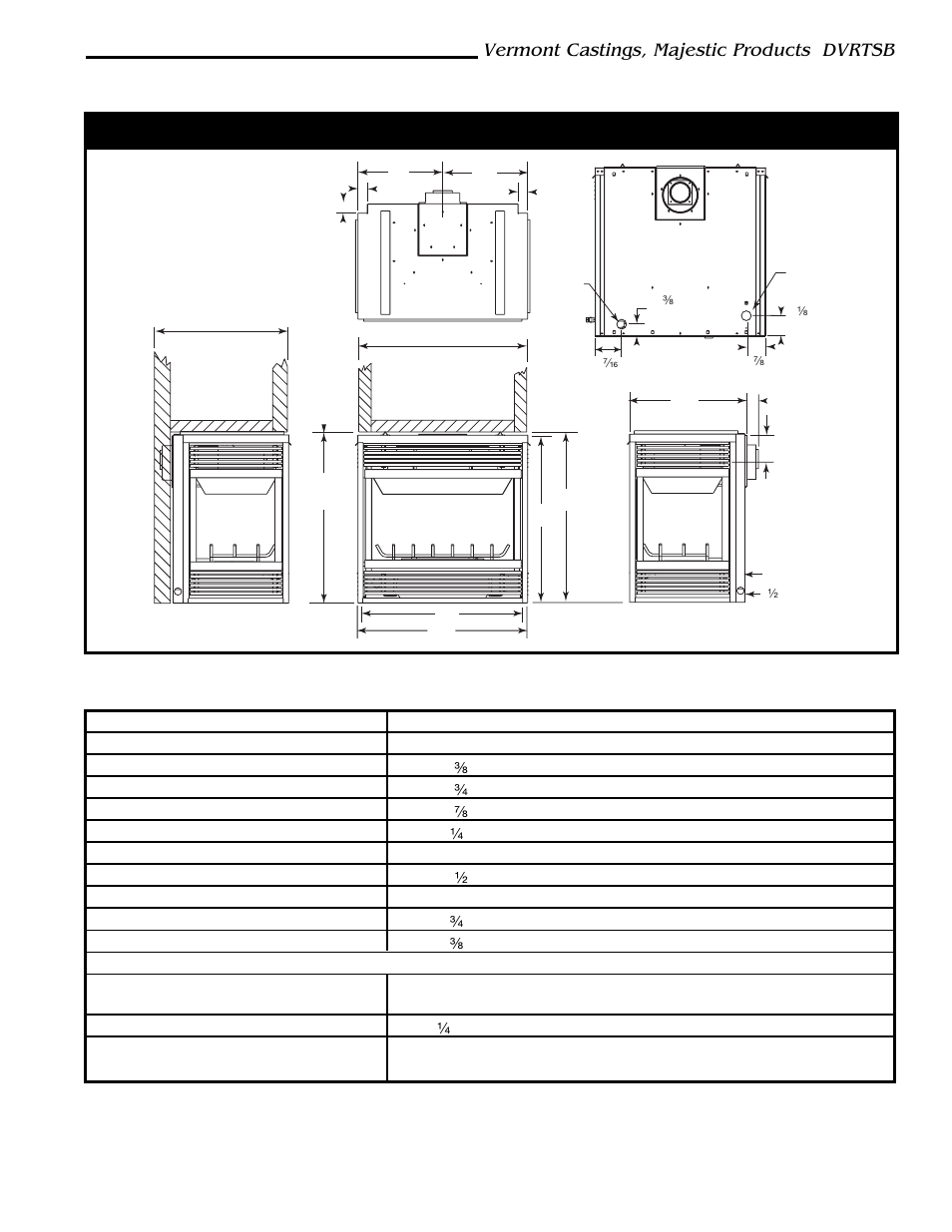 Vermont castings, majestic products dvrtsb, Fireplace dimensions (installed as rear vent) | Vermont Casting DVRTSB User Manual | Page 5 / 36