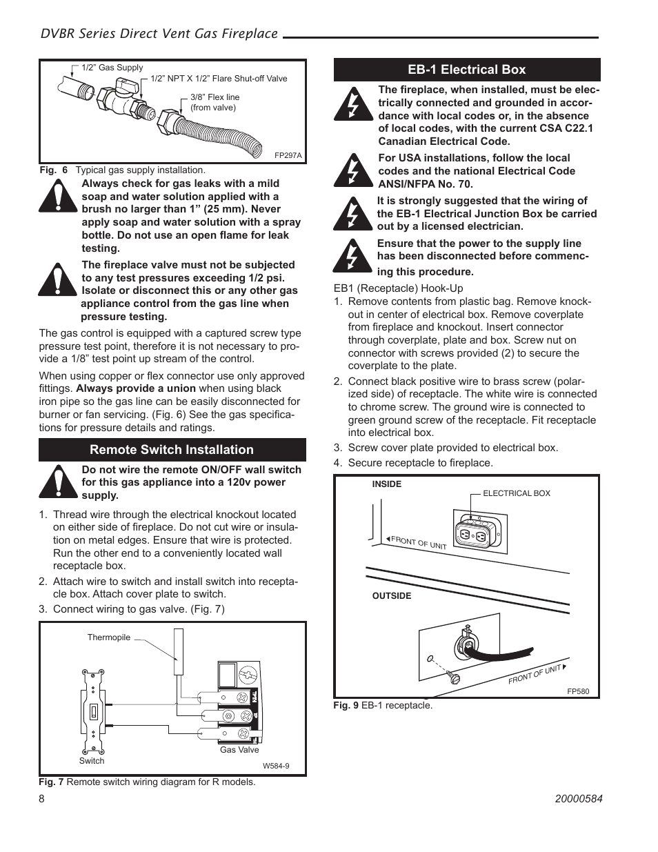Dvbr series direct vent gas fireplace, Remote switch installation, Eb-1 electrical box | Vermont Casting DVBR36 User Manual | Page 8 / 40