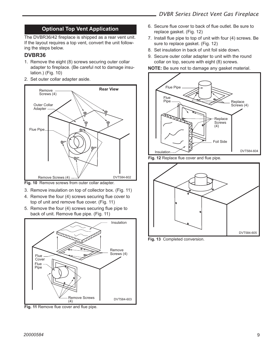 Dvbr series direct vent gas fireplace, Optional top vent application, Dvbr36 | Vermont Casting DVBR36 User Manual | Page 9 / 40