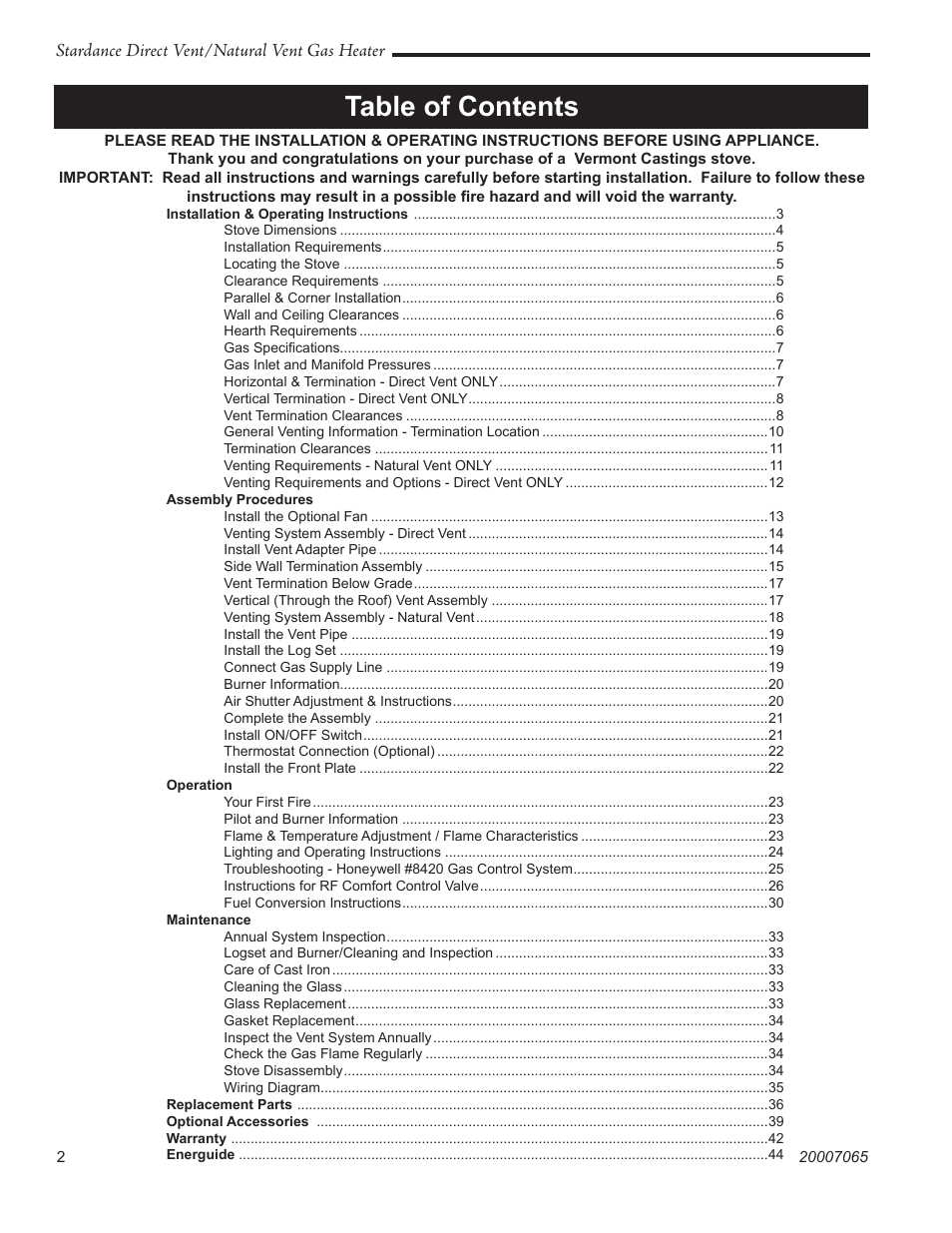 Vermont Casting Stardance SDV30 User Manual | Page 2 / 44