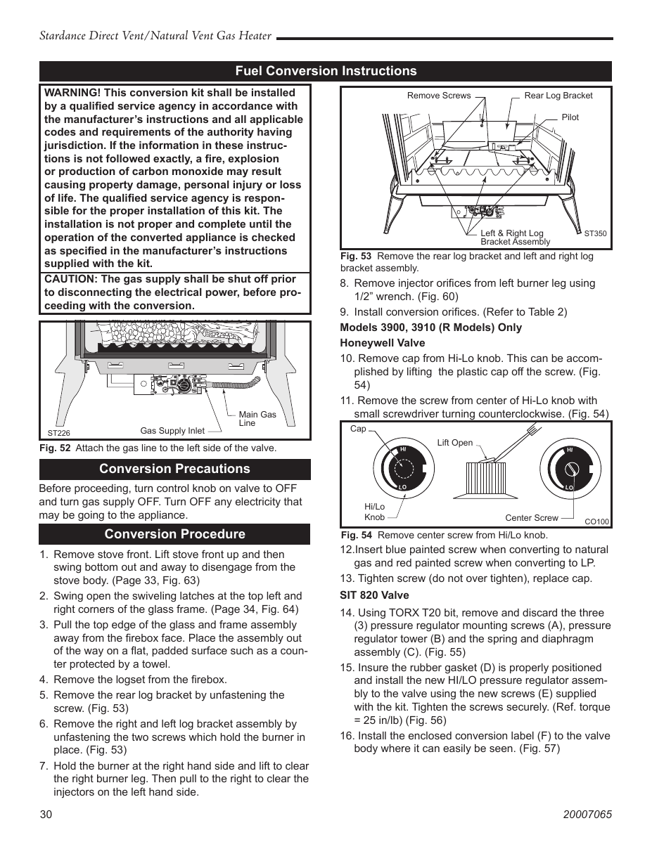 Stardance direct vent/natural vent gas heater, Fuel conversion instructions, Conversion precautions | Conversion procedure | Vermont Casting Stardance SDV30 User Manual | Page 30 / 44
