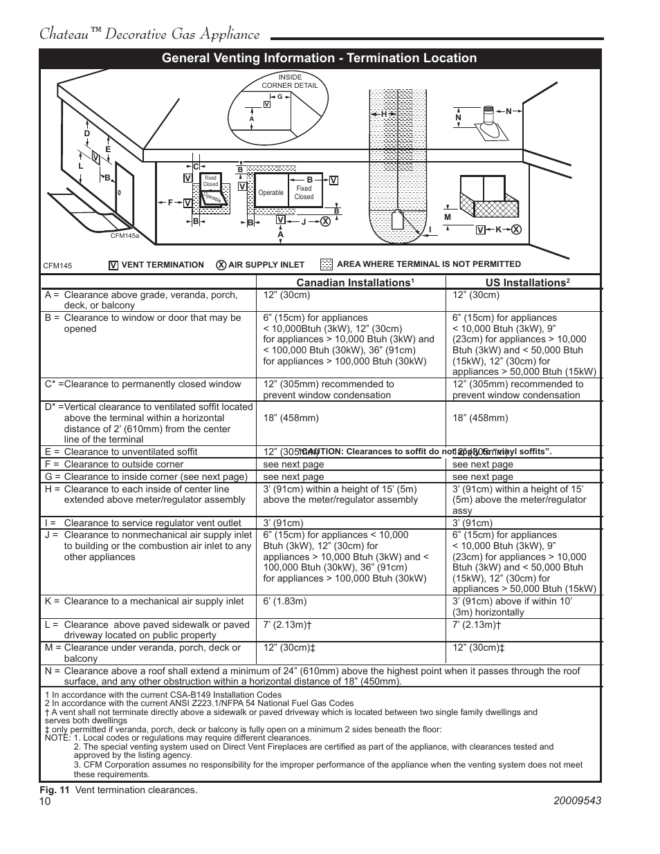 Chateau™ decorative gas appliance, General venting information - termination location | Vermont Casting DVT38S2 User Manual | Page 10 / 40