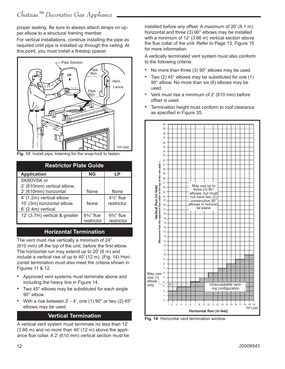 Chateau™ decorative gas appliance, Horizontal termination, Vertical termination | Restrictor plate guide | Vermont Casting DVT38S2 User Manual | Page 12 / 40