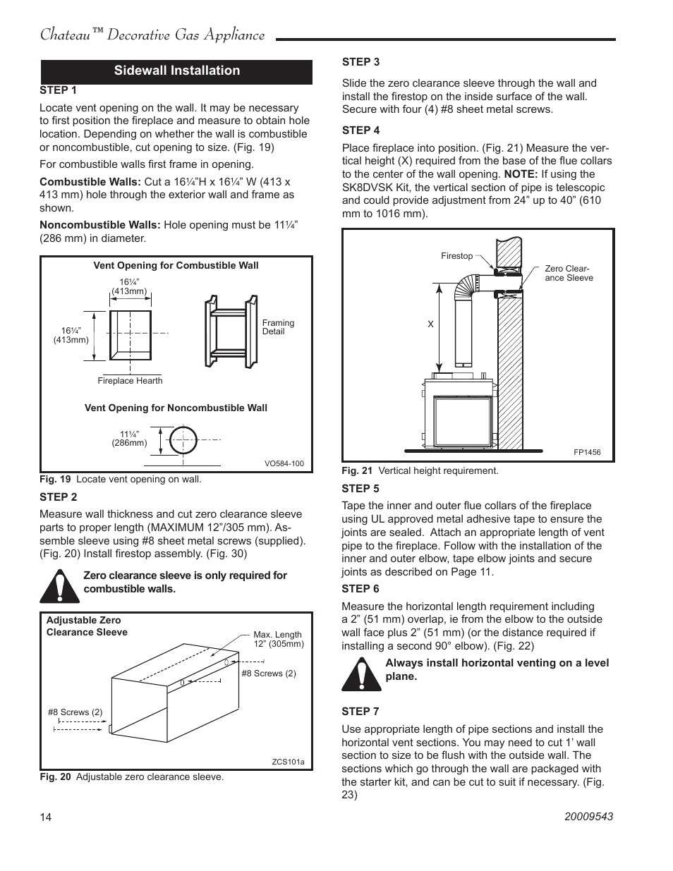 Chateau™ decorative gas appliance, Sidewall installation | Vermont Casting DVT38S2 User Manual | Page 14 / 40