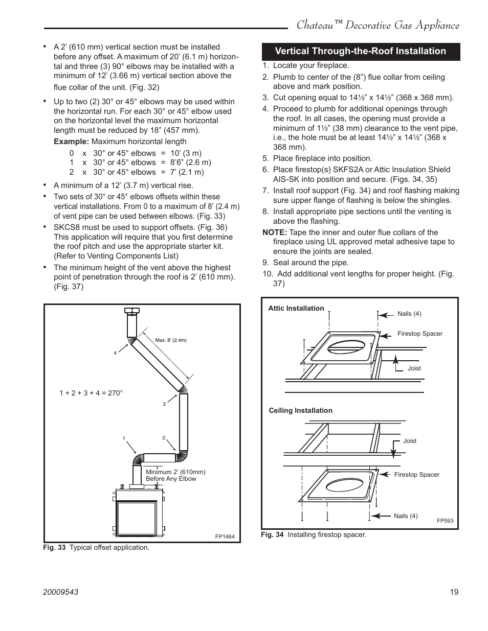 Chateau™ decorative gas appliance, Vertical through-the-roof installation | Vermont Casting DVT38S2 User Manual | Page 19 / 40