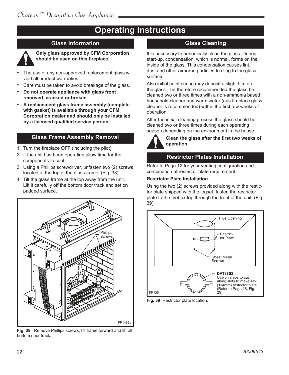 Operating instructions, Chateau™ decorative gas appliance | Vermont Casting DVT38S2 User Manual | Page 22 / 40