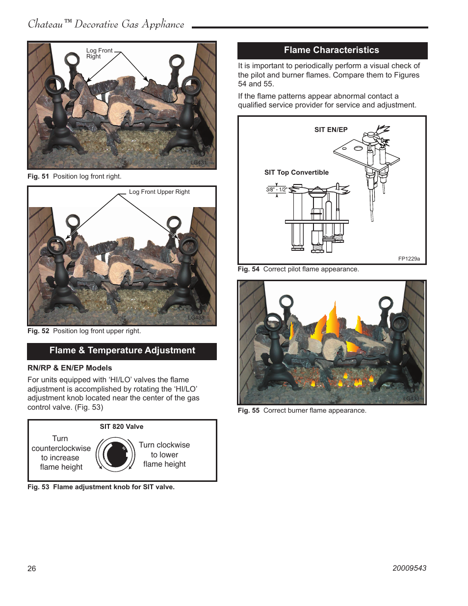 Chateau™ decorative gas appliance, Flame characteristics, Flame & temperature adjustment | Vermont Casting DVT38S2 User Manual | Page 26 / 40