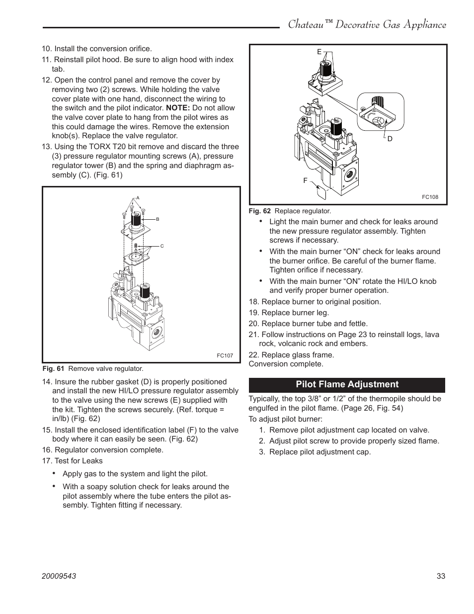 Chateau™ decorative gas appliance, Pilot flame adjustment | Vermont Casting DVT38S2 User Manual | Page 33 / 40