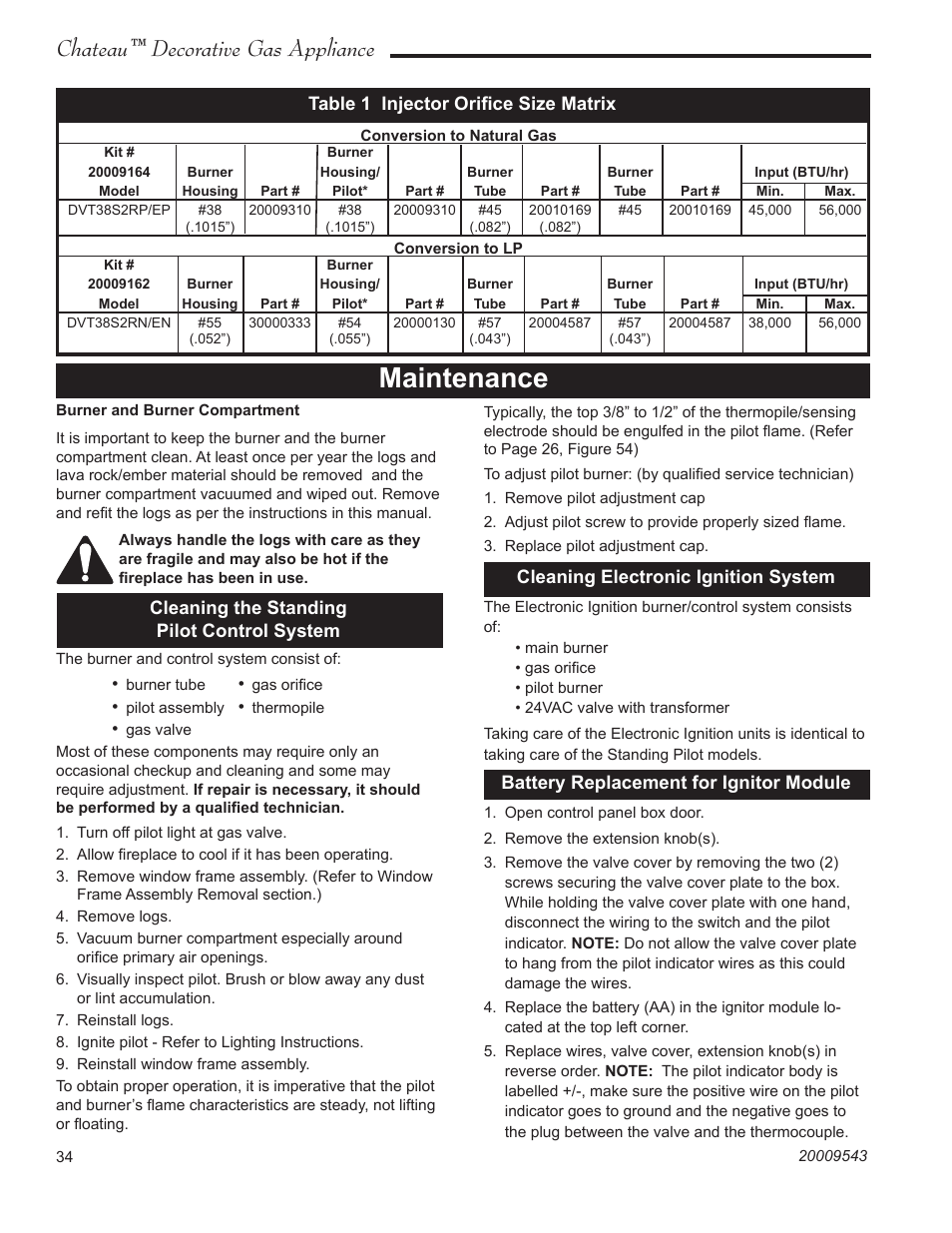 Maintenance, Chateau™ decorative gas appliance | Vermont Casting DVT38S2 User Manual | Page 34 / 40
