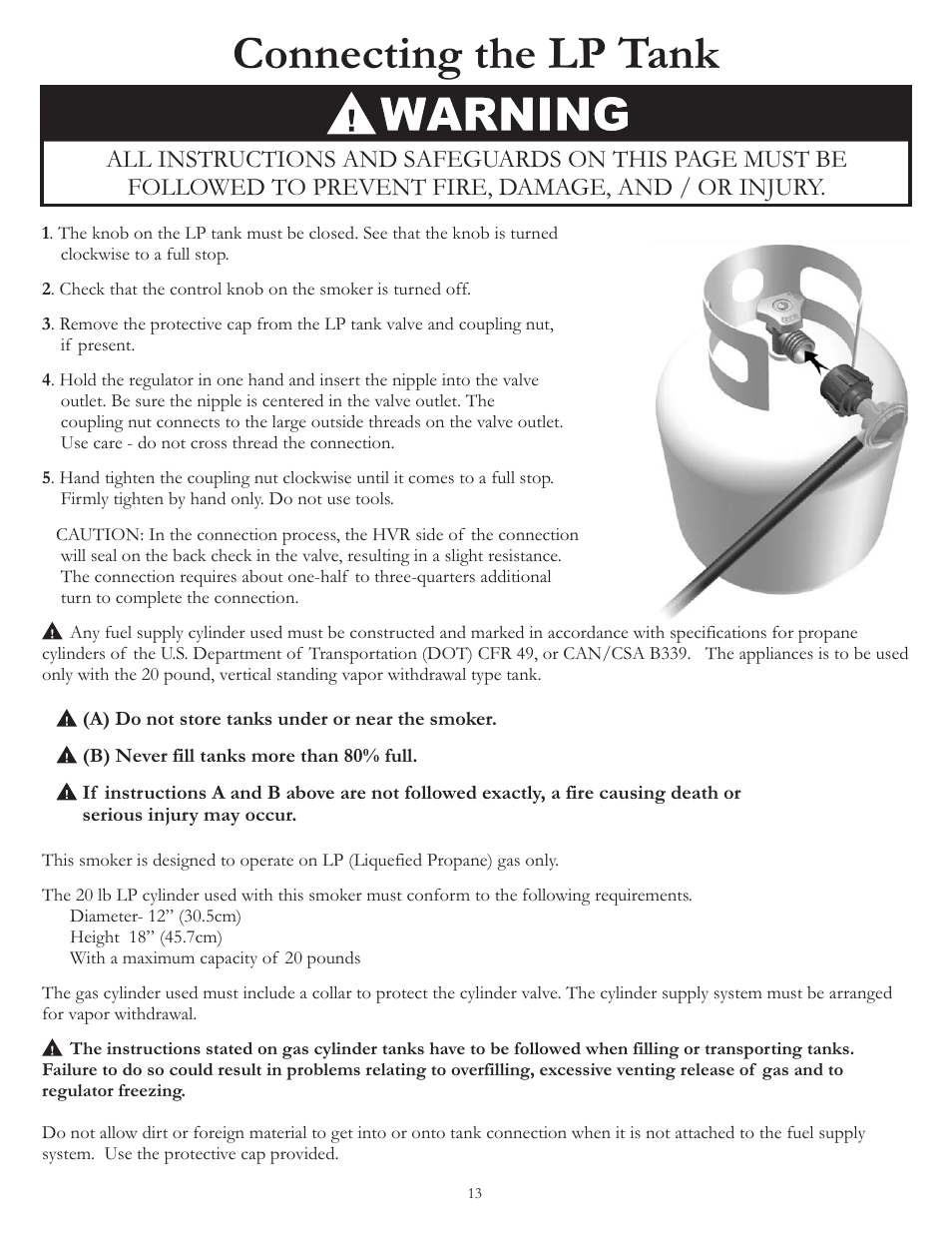 Connecting the lp tank | Vermont Casting VC3624GS User Manual | Page 15 / 24