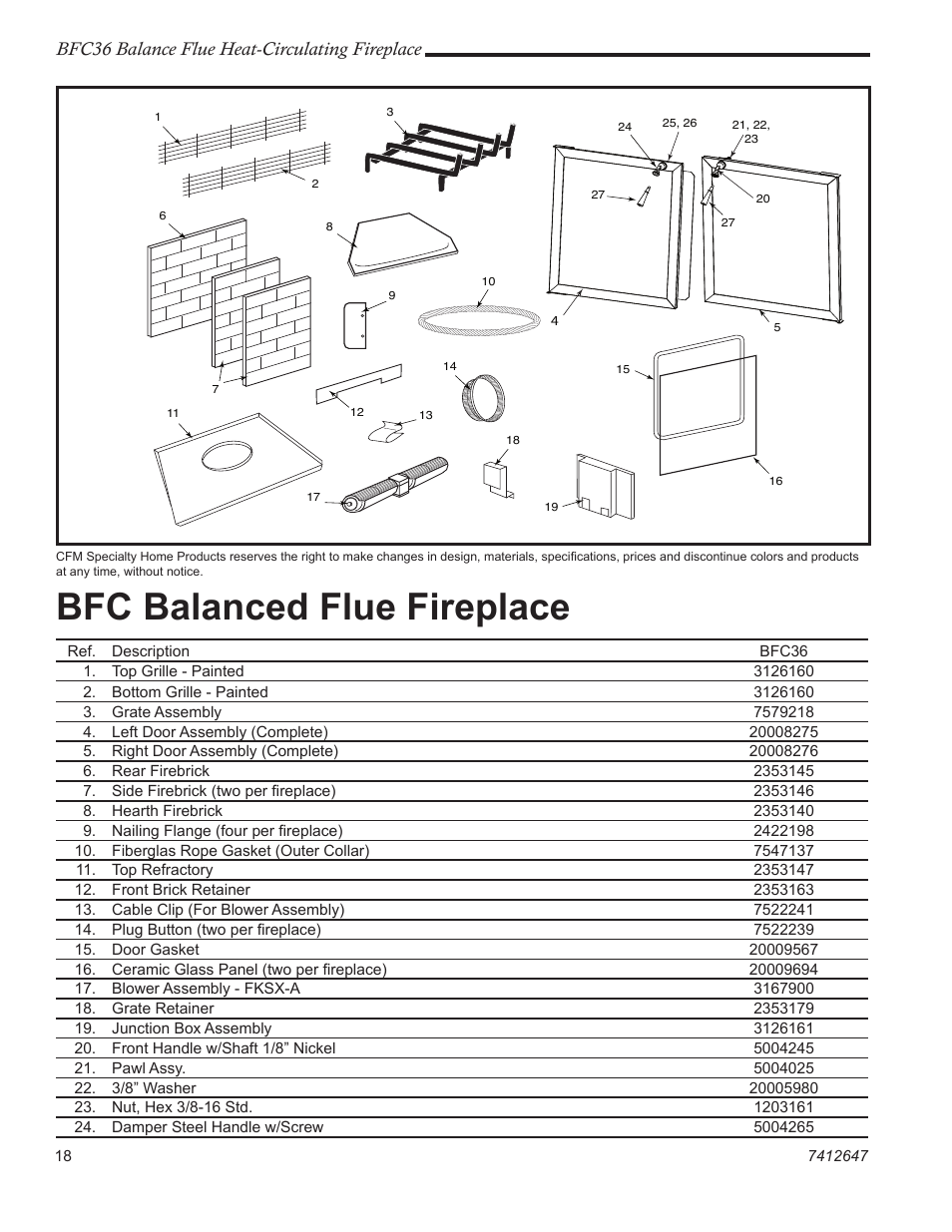 Bfc balanced flue fireplace, Bfc36 balance flue heat-circulating fireplace | Vermont Casting 647 BFC User Manual | Page 18 / 24