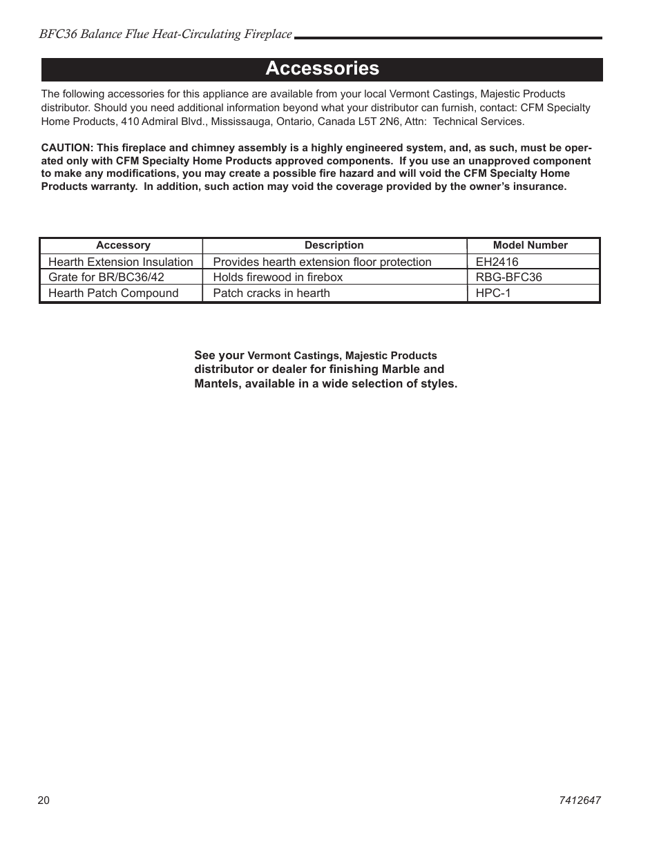 Accessories | Vermont Casting 647 BFC User Manual | Page 20 / 24