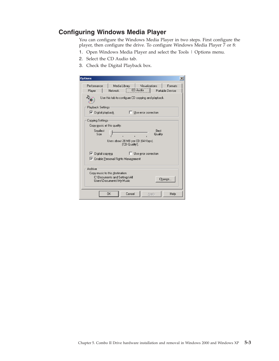 Configuring windows media player, Configuring, Windows | Media, Player | Lenovo USB 2.0 CD-RW/DVD-ROM Combo II Drive User Manual | Page 29 / 74