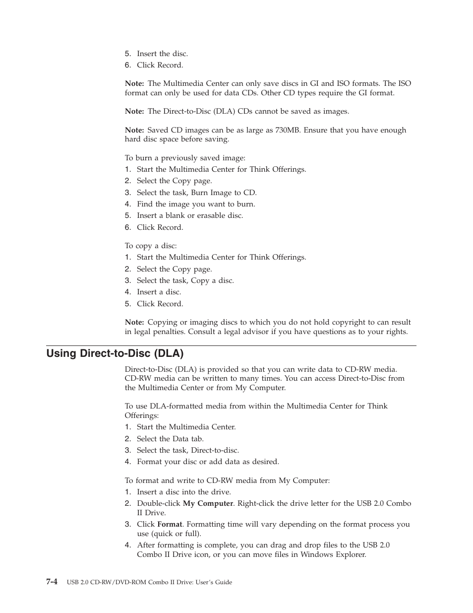 Using direct-to-disc (dla), Using, Direct-to-disc | Dla) | Lenovo USB 2.0 CD-RW/DVD-ROM Combo II Drive User Manual | Page 38 / 74