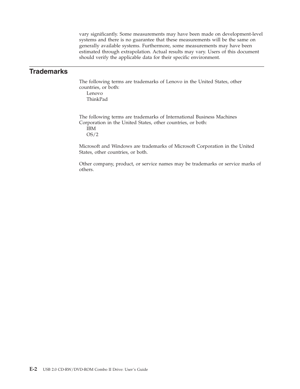 Trademarks | Lenovo USB 2.0 CD-RW/DVD-ROM Combo II Drive User Manual | Page 68 / 74