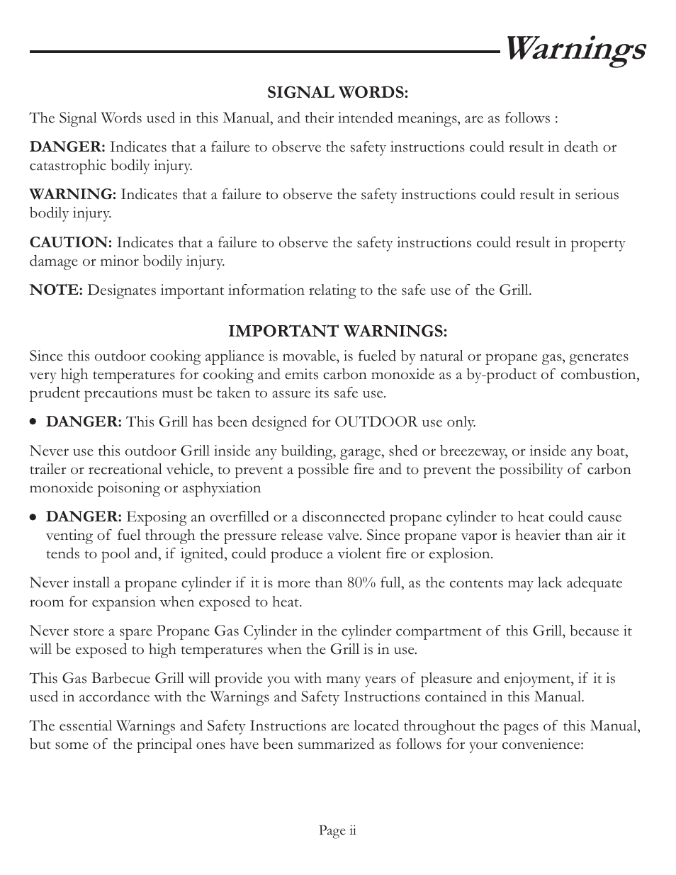 Warnings | Vermont Casting VCS4027 User Manual | Page 3 / 27