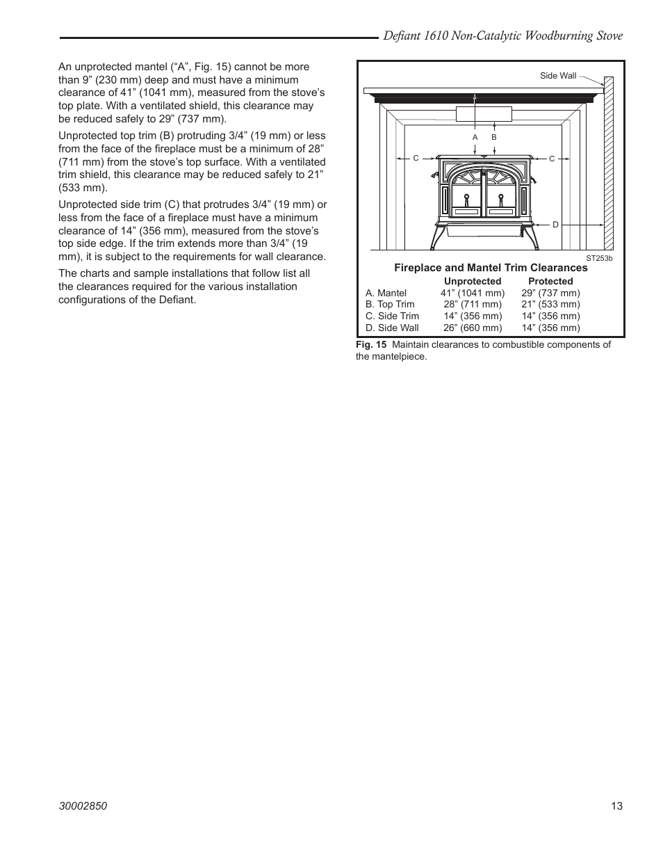 Defiant 1610 non-catalytic woodburning stove | Vermont Casting 1610 User Manual | Page 13 / 40