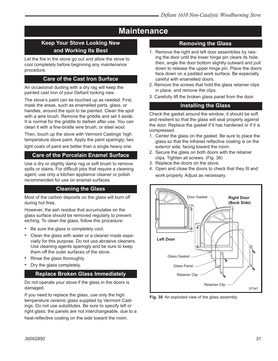 Maintenance | Vermont Casting 1610 User Manual | Page 31 / 40