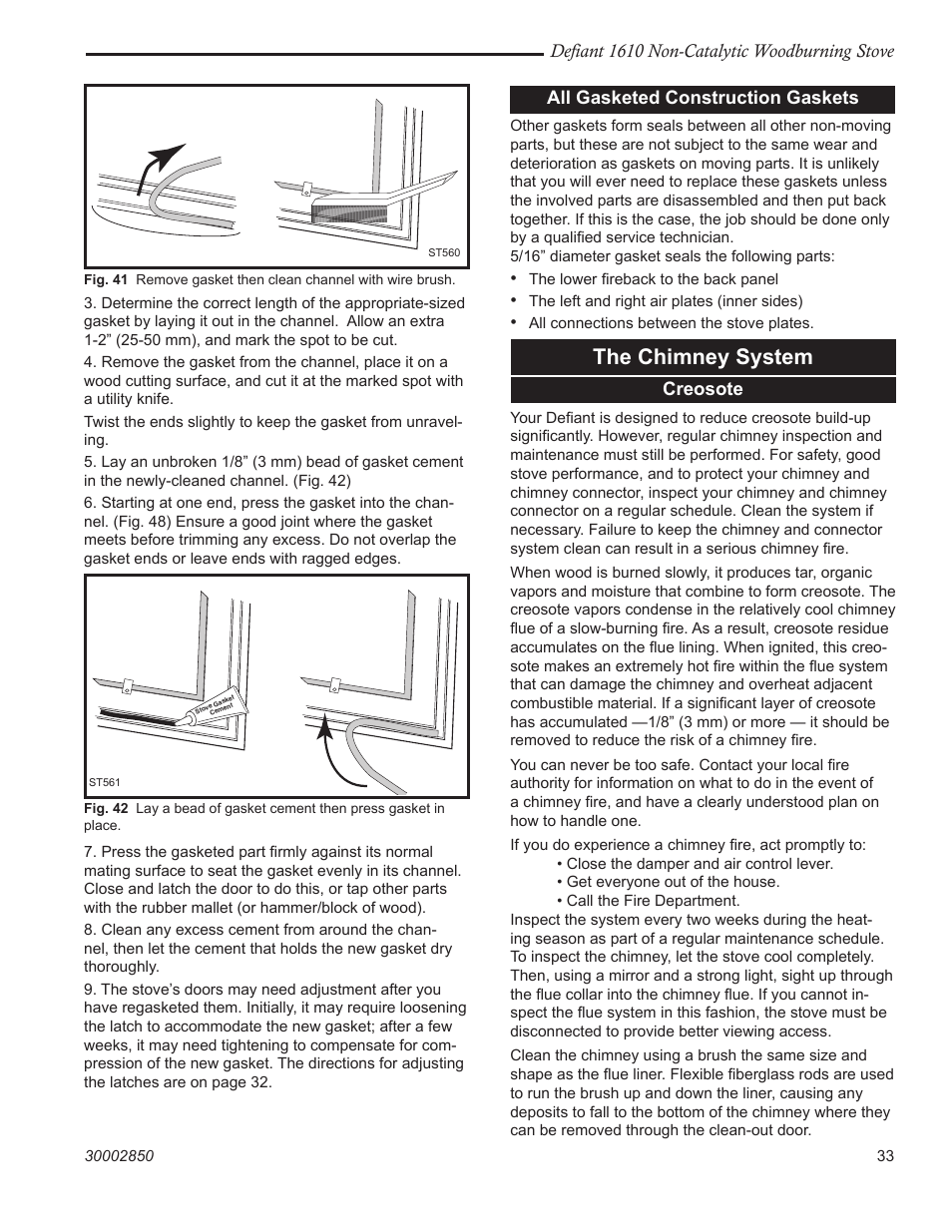 The chimney system, Defiant 1610 non-catalytic woodburning stove, All gasketed construction gaskets | Creosote | Vermont Casting 1610 User Manual | Page 33 / 40