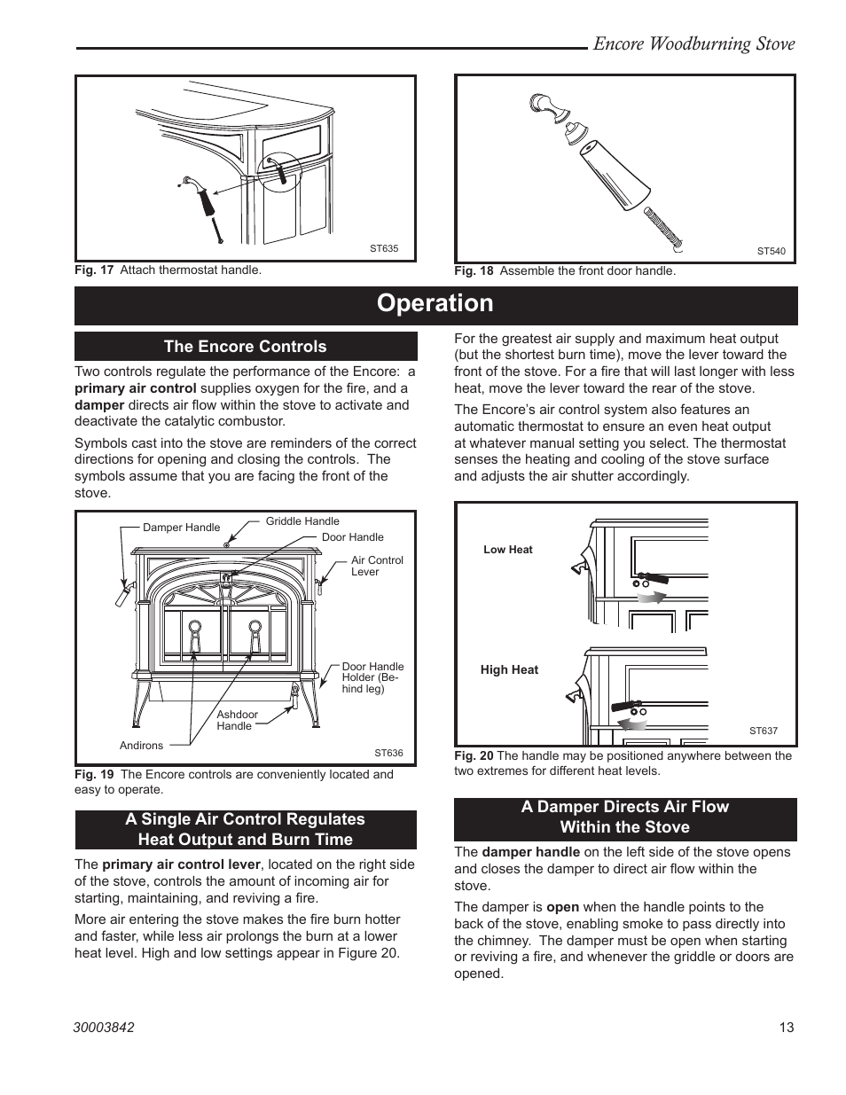 Operation, Encore woodburning stove | Vermont Casting 2550CE User Manual | Page 13 / 32