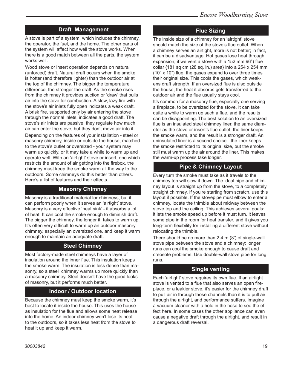 Encore woodburning stove | Vermont Casting 2550CE User Manual | Page 19 / 32