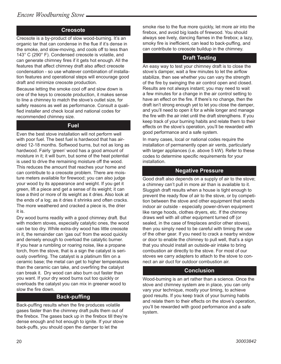 Encore woodburning stove | Vermont Casting 2550CE User Manual | Page 20 / 32