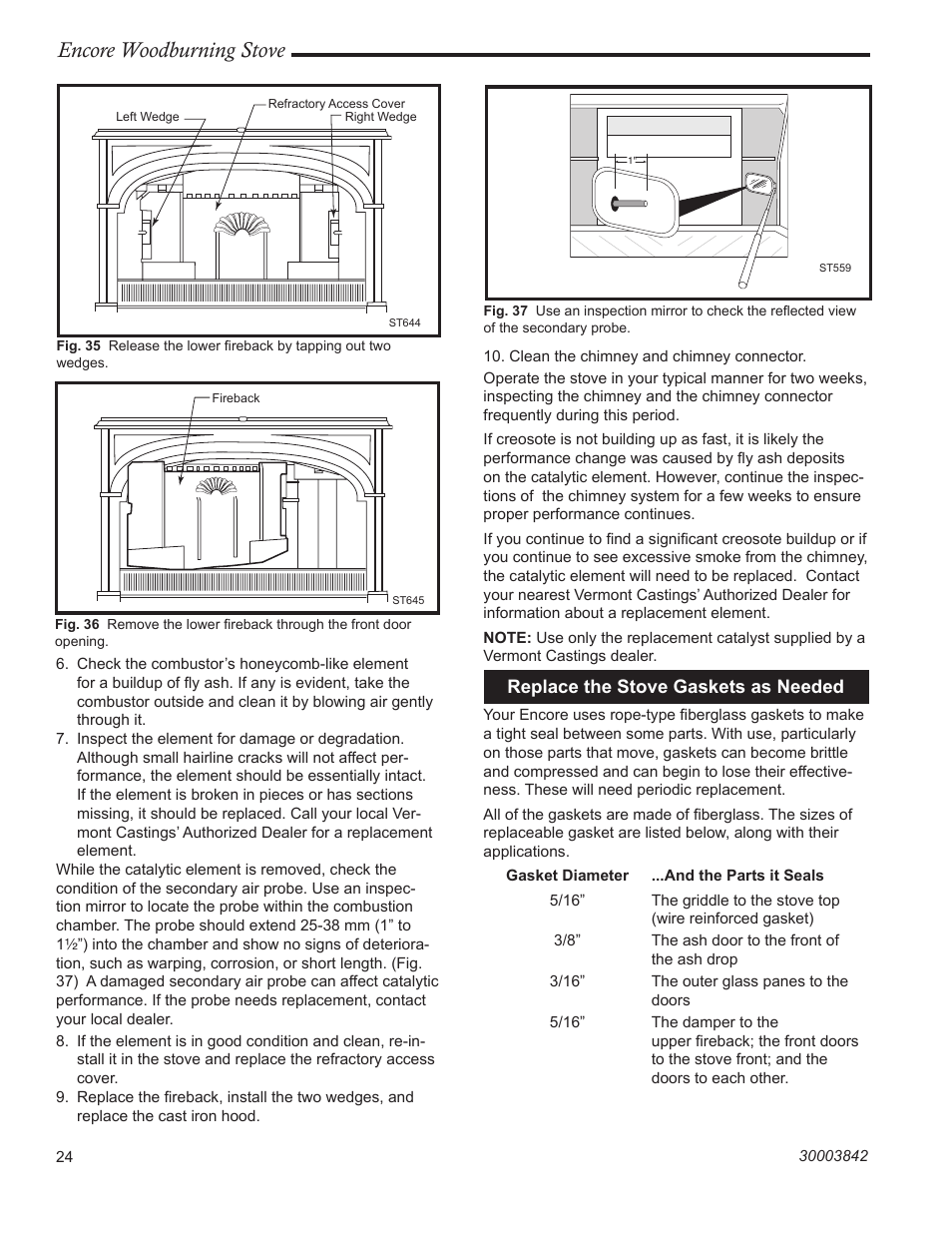 Encore woodburning stove | Vermont Casting 2550CE User Manual | Page 24 / 32