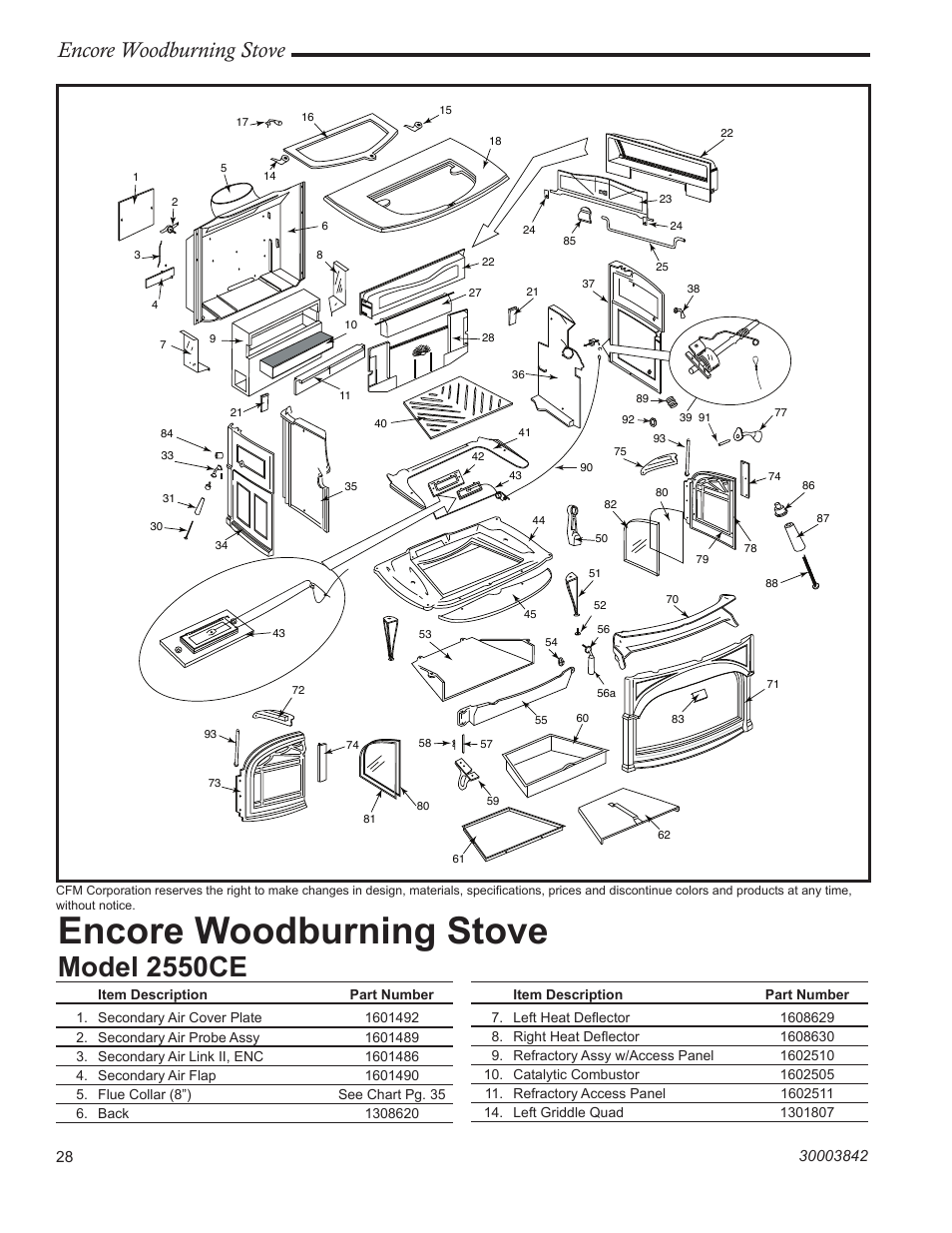 Model 2550ce, Encore woodburning stove | Vermont Casting 2550CE User Manual | Page 28 / 32