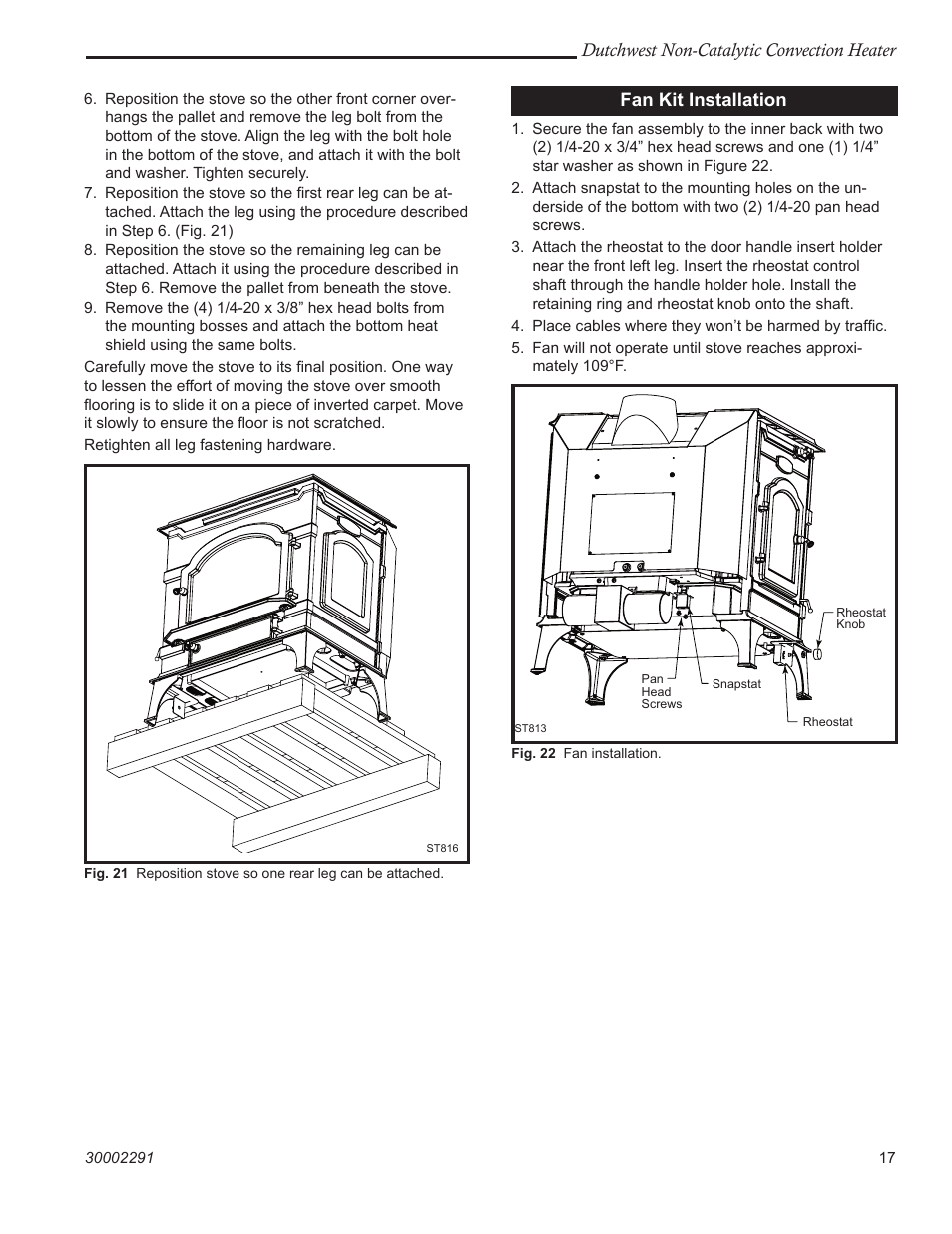 Dutchwest non-catalytic convection heater, Fan kit installation | Vermont Casting 2479 User Manual | Page 17 / 32