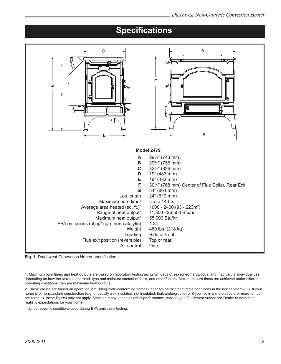 Speciﬁcations | Vermont Casting 2479 User Manual | Page 3 / 32