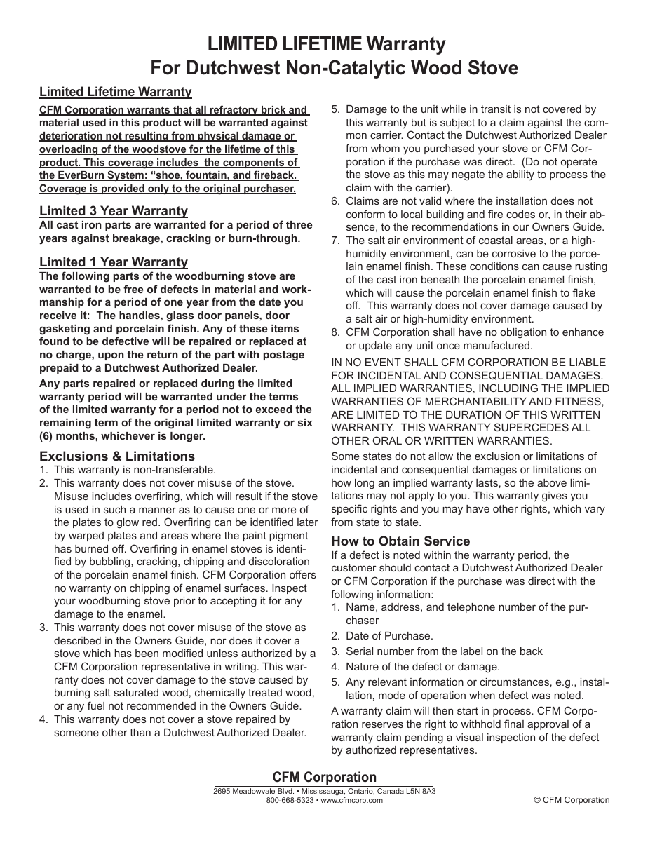 Cfm corporation | Vermont Casting 2479 User Manual | Page 32 / 32