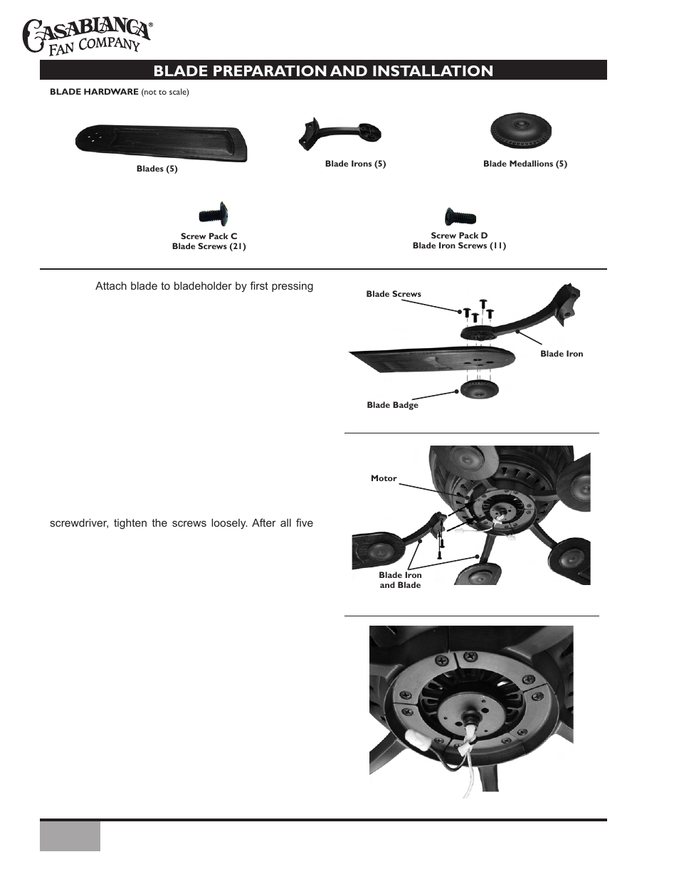 Blade preparation and installation | Vermont Casting Vermont Ceiling C34G624M User Manual | Page 12 / 21