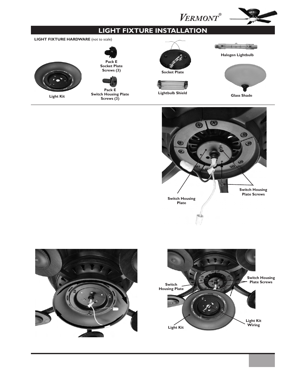 Ermont, Light fixture installation | Vermont Casting Vermont Ceiling C34G624M User Manual | Page 13 / 21